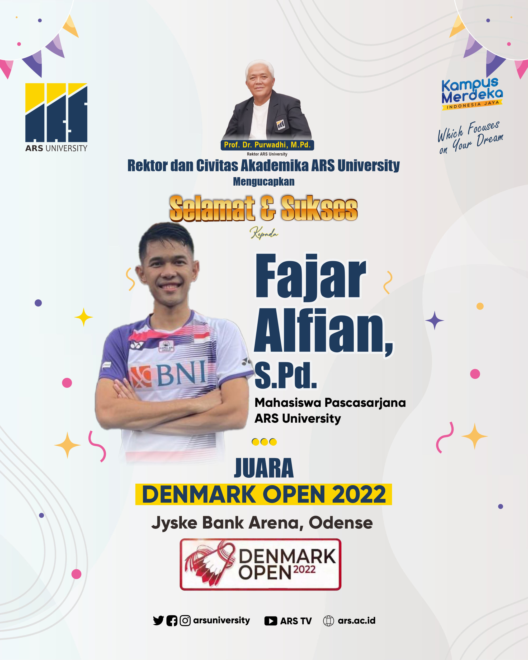 FAJAR ALFIAN, MAHASISWA MAGISTER MANAJEMEN ARS UNIVERSITY, RAIH JUARA DENMARK OPEN 2022