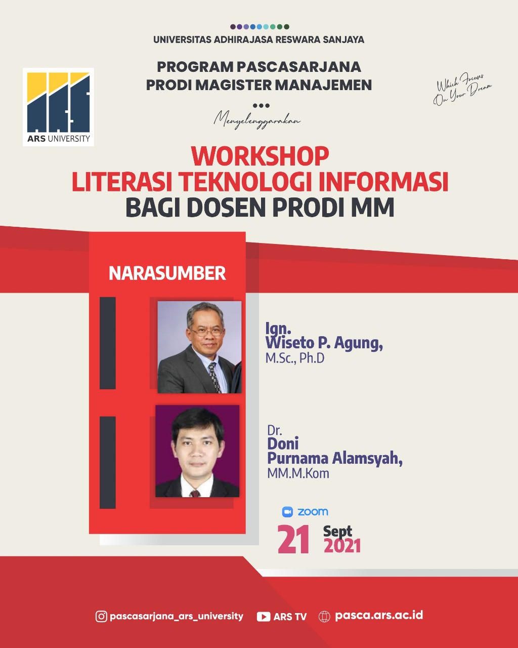 Kegiatan Workshop "Literasi Teknologi Informasi bagi Dosen Prodi Magister Manajemen"  Pada tanggal 21 September 2021, telah diselenggarakan workshop b